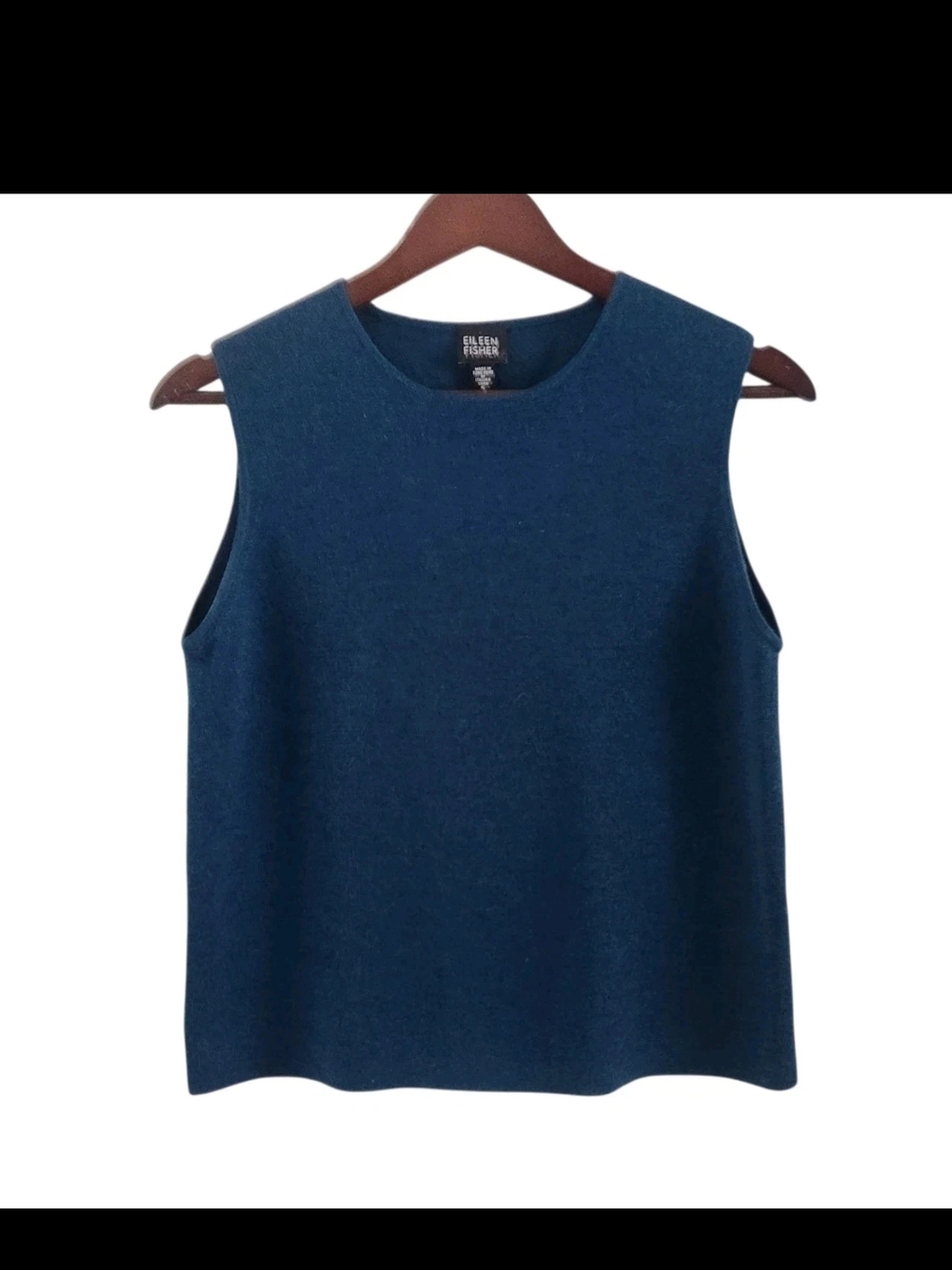 Eileen Fisher 100% Merino Wool Teal Blue Sleeveless Sweater Womens Size S